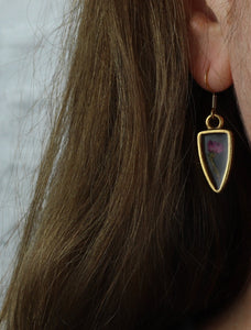 Heather Flower Gold Plated Shield Shape Dangle Earrings