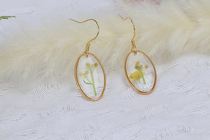 Yellow Alyssum Flowers - Oval Gold Plated Dangle Earrings