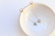 Load image into Gallery viewer, forget me not long drop triangle earrings
