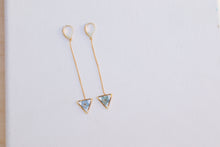 Load image into Gallery viewer, forget me not long drop triangle earrings
