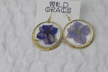 Load image into Gallery viewer, Large Purple Larkspur Gold Plated Earrings
