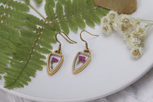 Load image into Gallery viewer, Heather Flower Gold Plated Shield Shape Dangle Earrings
