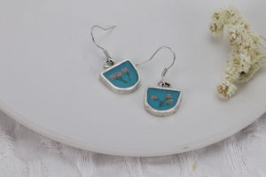 Aqua blue and rice flower earrings