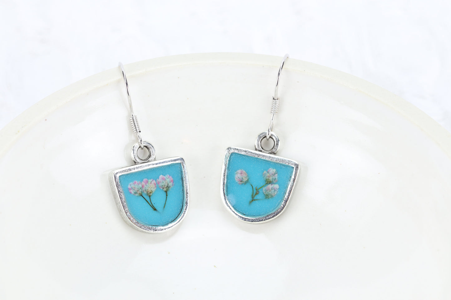 Aqua blue and rice flower earrings