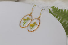 Load image into Gallery viewer, Yellow Alyssum Flowers - Oval Gold Plated Dangle Earrings
