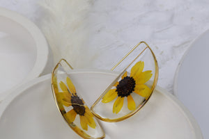 Large Black Eyed Susan Gold Plated half-moon / D-shaped threaders