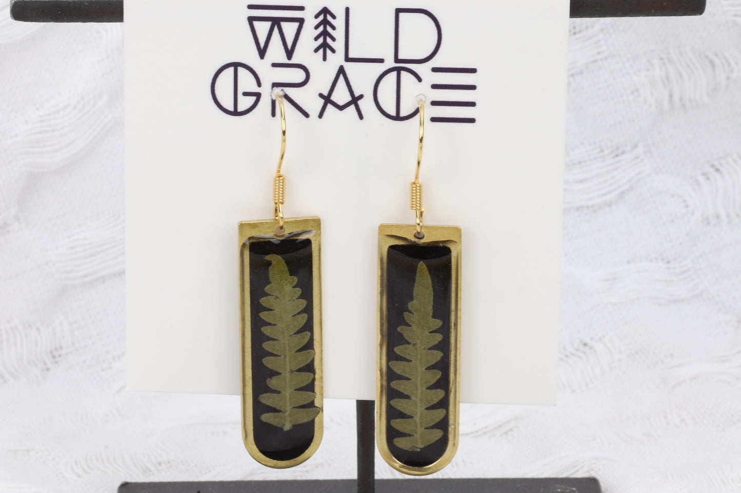 Western Bracken Fern Arch Earrings on Black Resin