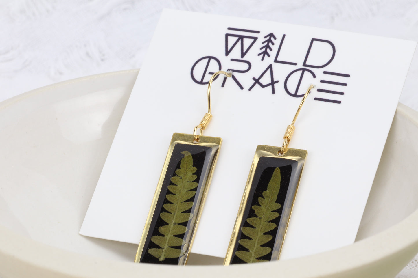 Western Bracken Fern Arch Earrings on Black Resin