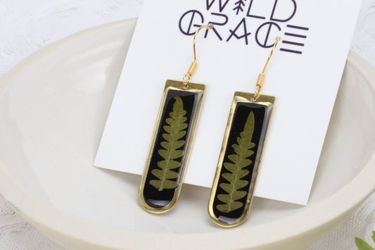 Western Bracken Fern Arch Earrings on Black Resin