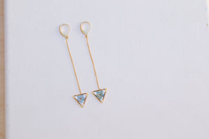 forget me not long drop triangle earrings