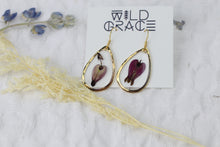 Load image into Gallery viewer, Bleeding Heart Flower 2 Gold Teardrop Dangle Earrings
