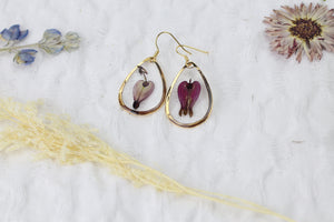 Bleeding Heart Flower 2 Gold Teardrop Dangle Earrings