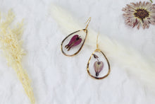 Load image into Gallery viewer, Bleeding Heart Flower 2 Gold Teardrop Dangle Earrings
