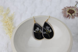 Woodland Starflower atop Black Resin - Artist Style Earrings