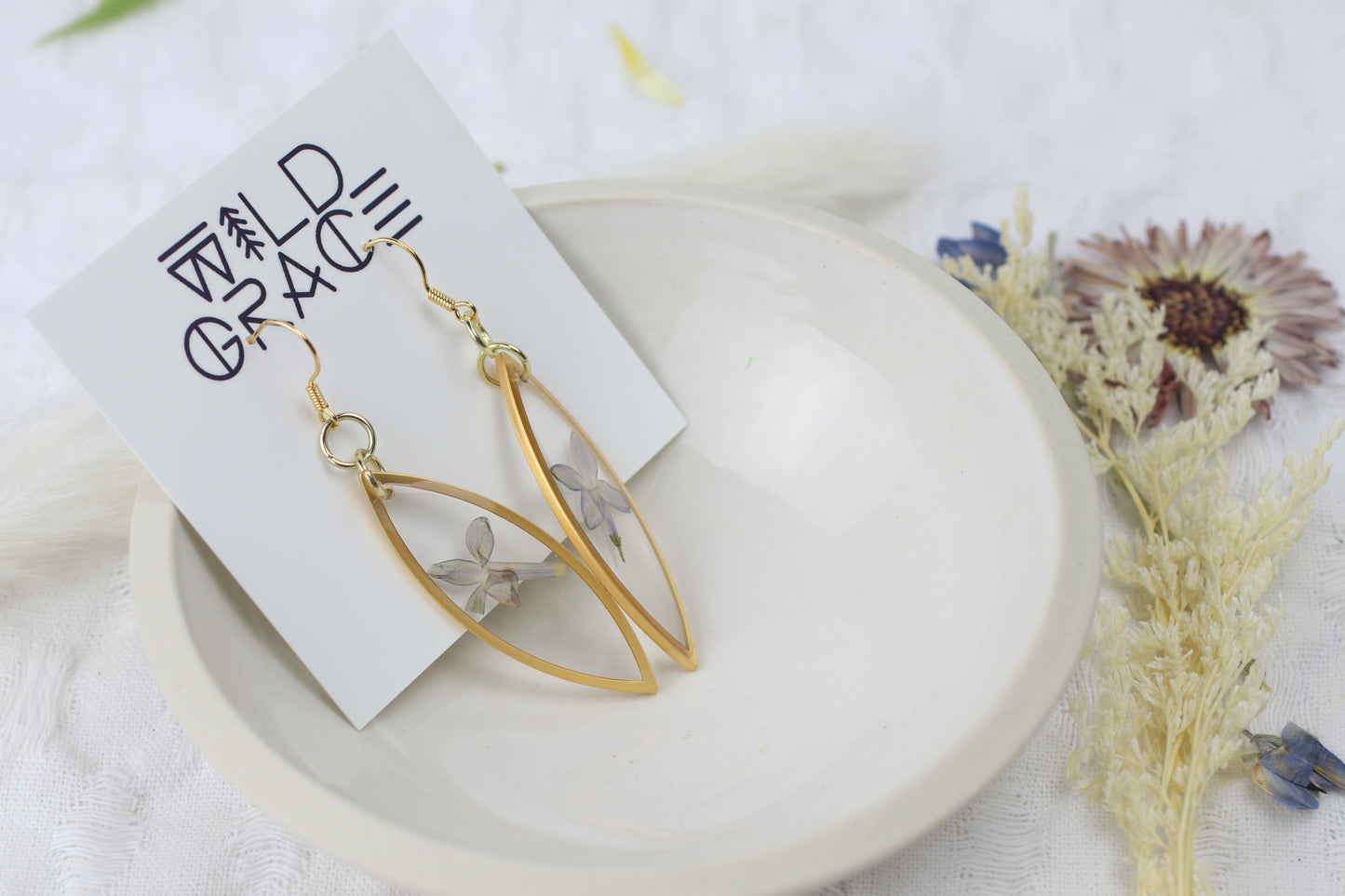 Lilac Gold Marquise Dangle Earrings