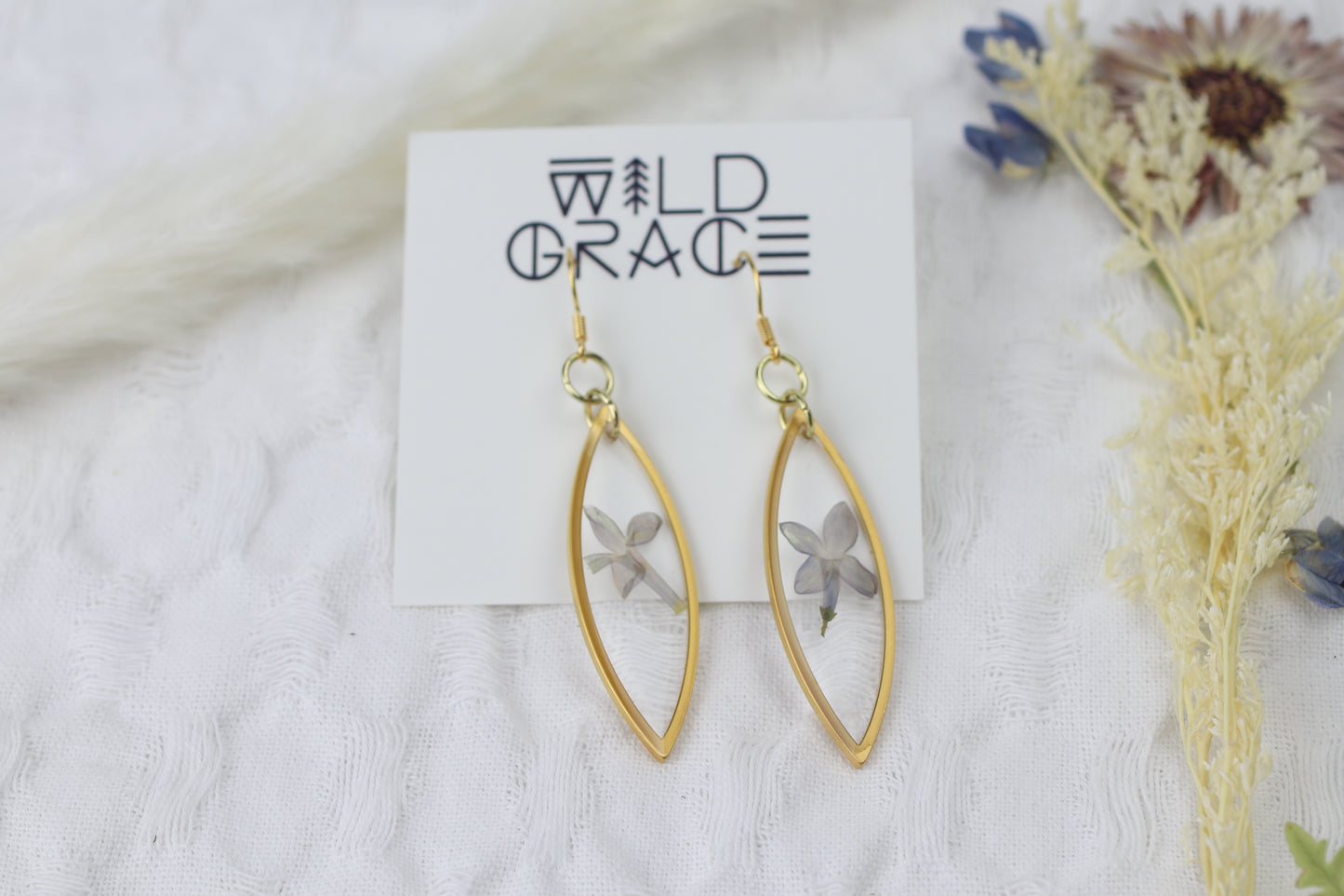 Lilac Gold Marquise Dangle Earrings