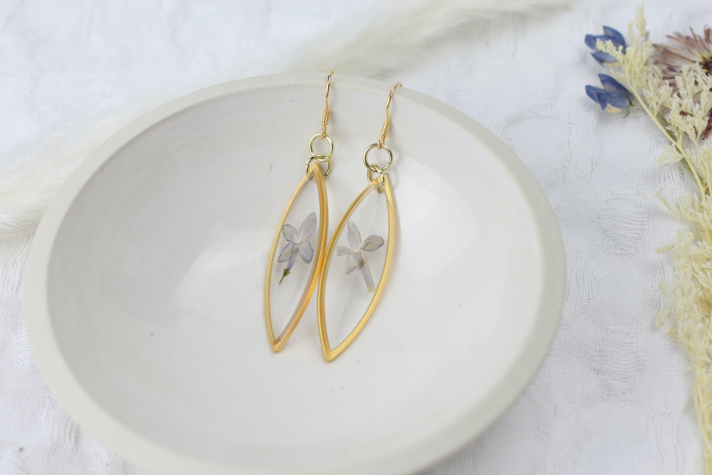 Lilac Gold Marquise Dangle Earrings