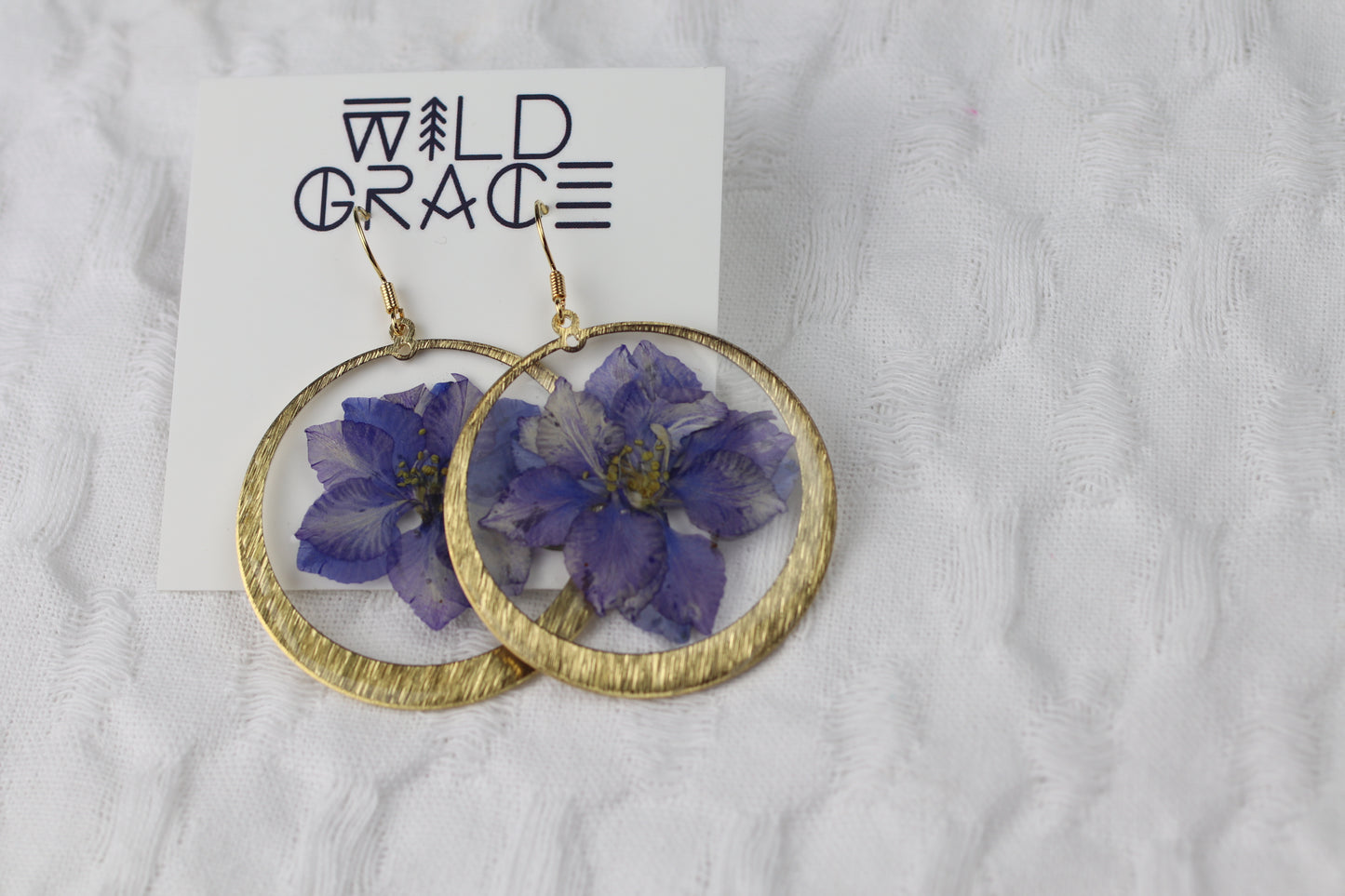 Large Purple Larkspur Gold Plated Earrings