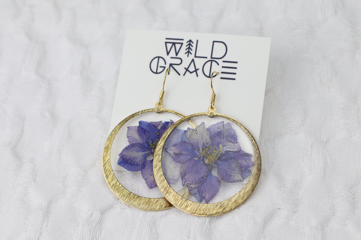 Large Purple Larkspur Gold Plated Earrings