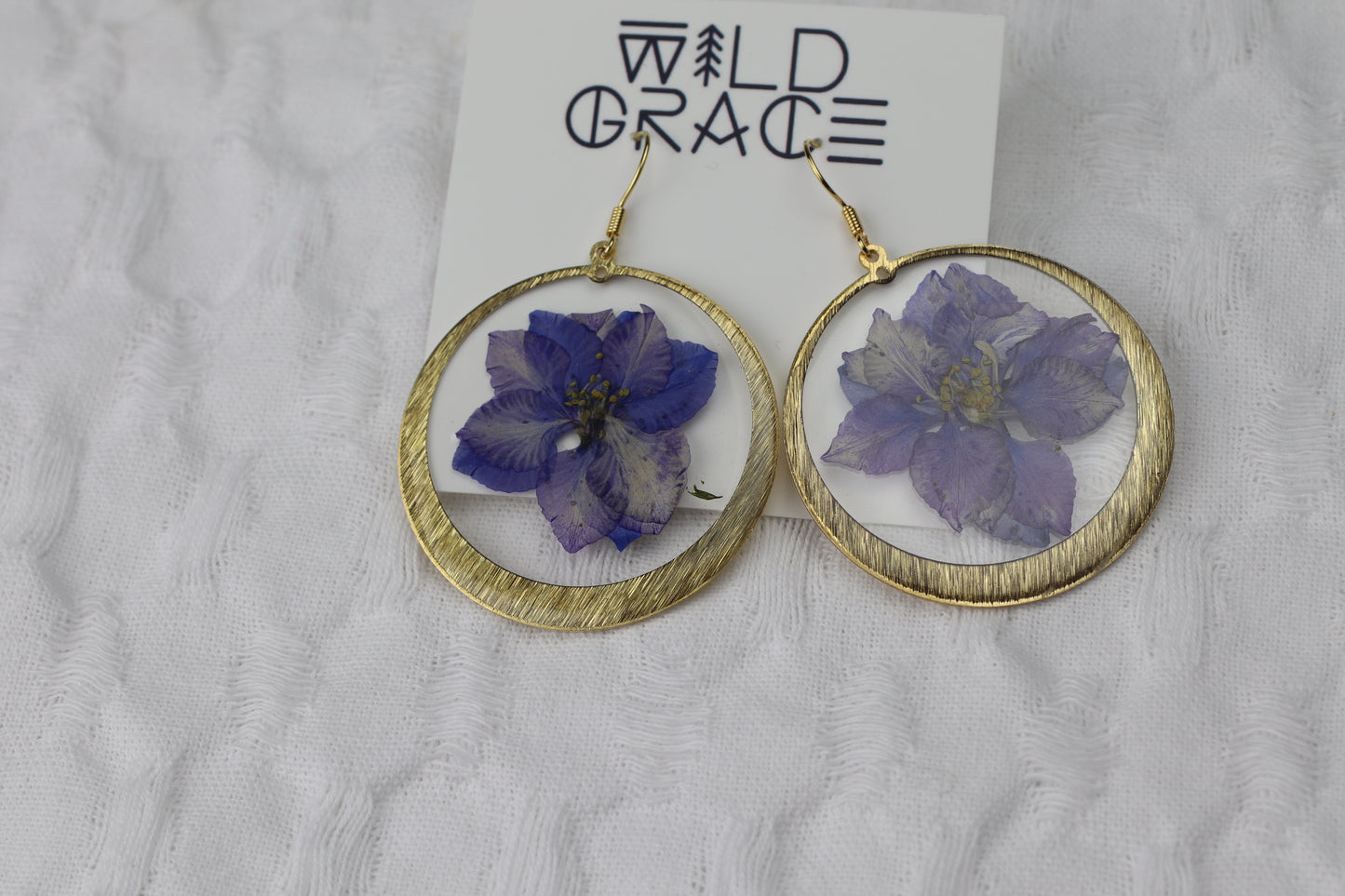 Large Purple Larkspur Gold Plated Earrings