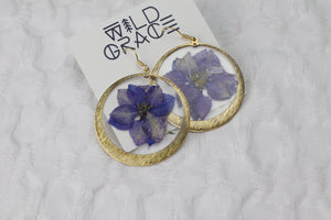 Large Purple Larkspur Gold Plated Earrings
