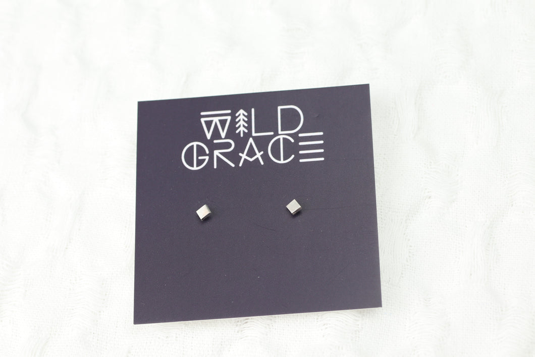 Minimalist silver matte tiny square stud earrings