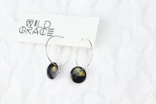 Load image into Gallery viewer, Silver Plated Hoops Mixed Botanicals atop Black Resin
