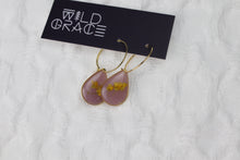 Load image into Gallery viewer, Gold Plated Hoops and Mixed Botanicals atop Pink Teardrop
