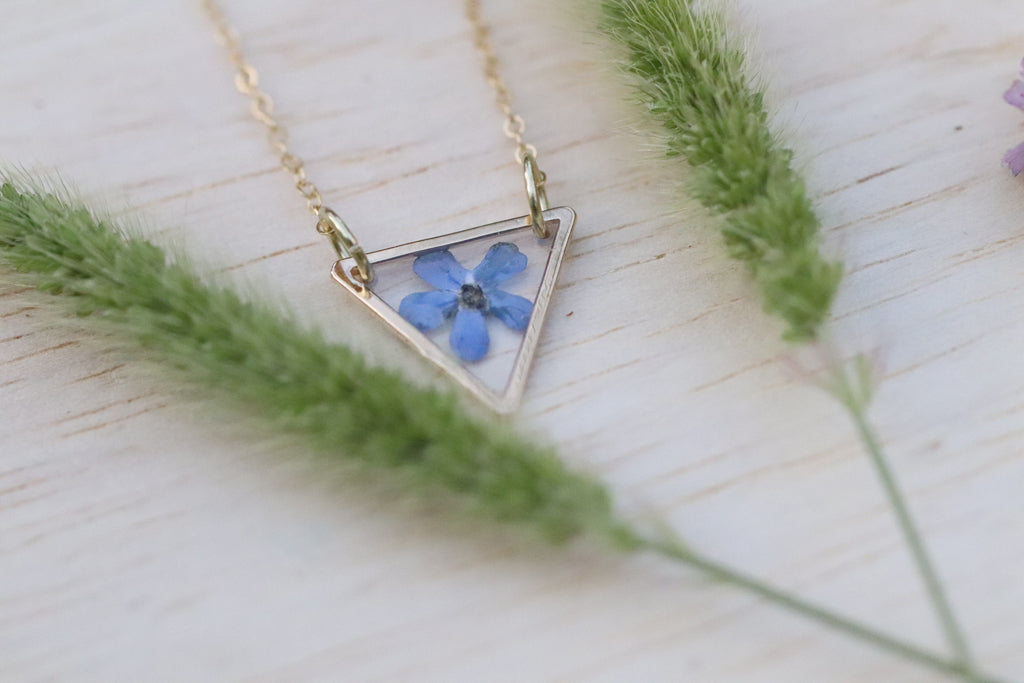 Forget me not triangle necklace