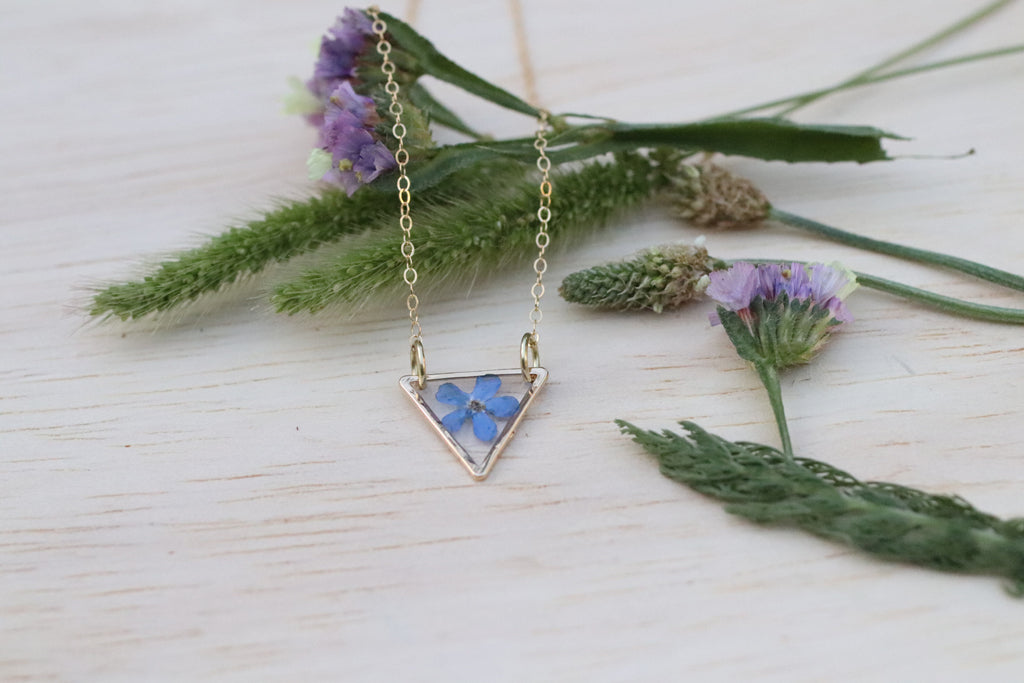 Forget me not triangle necklace