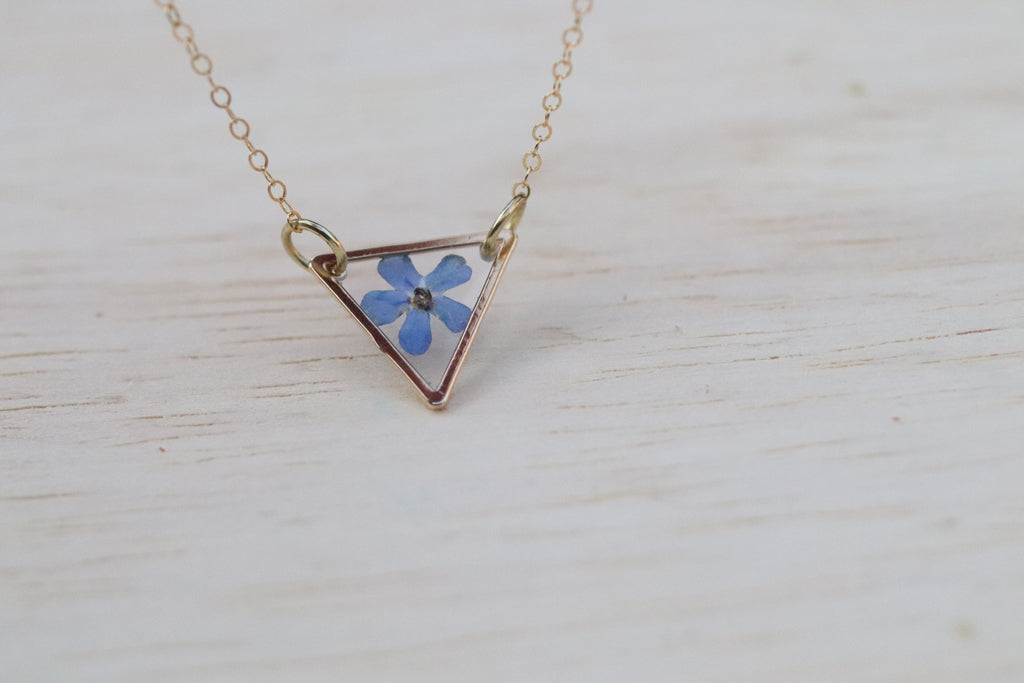 Forget me not triangle necklace