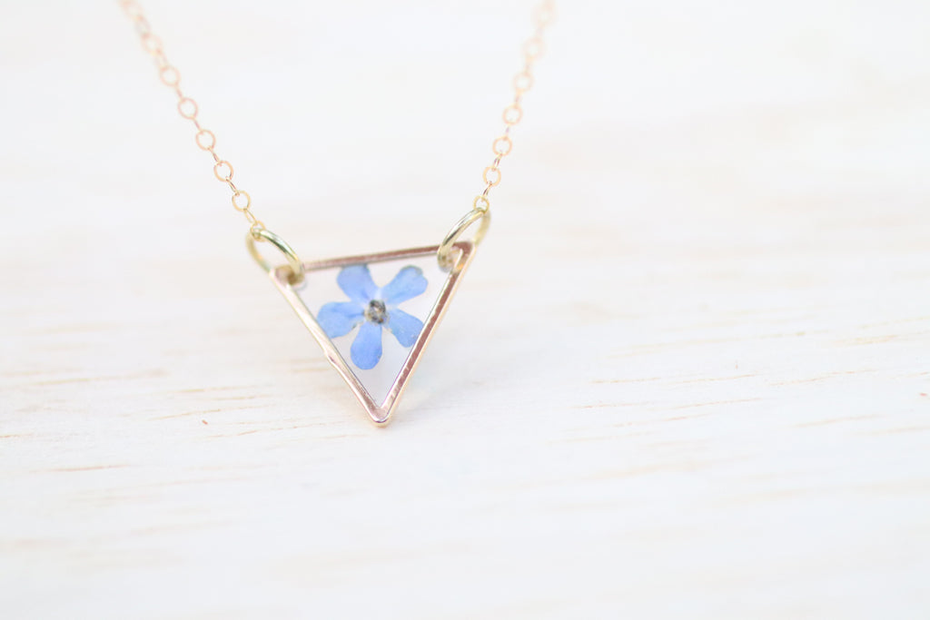 Forget me not triangle necklace