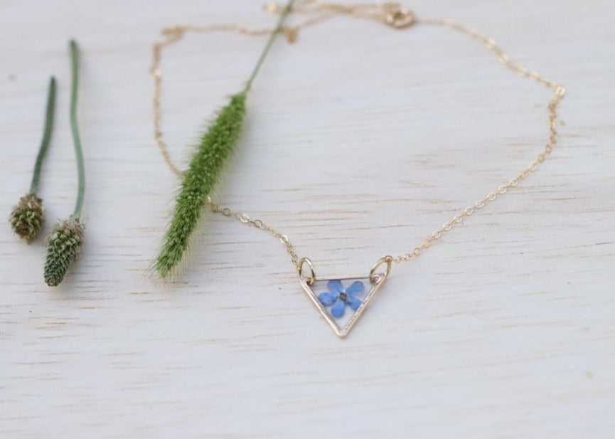 Forget me not triangle necklace