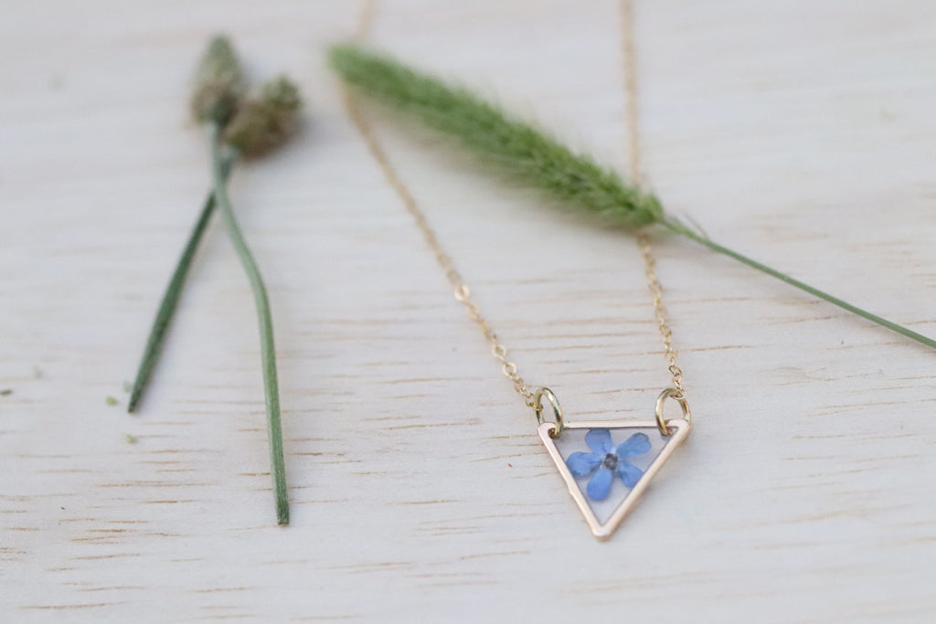 Forget me not triangle necklace