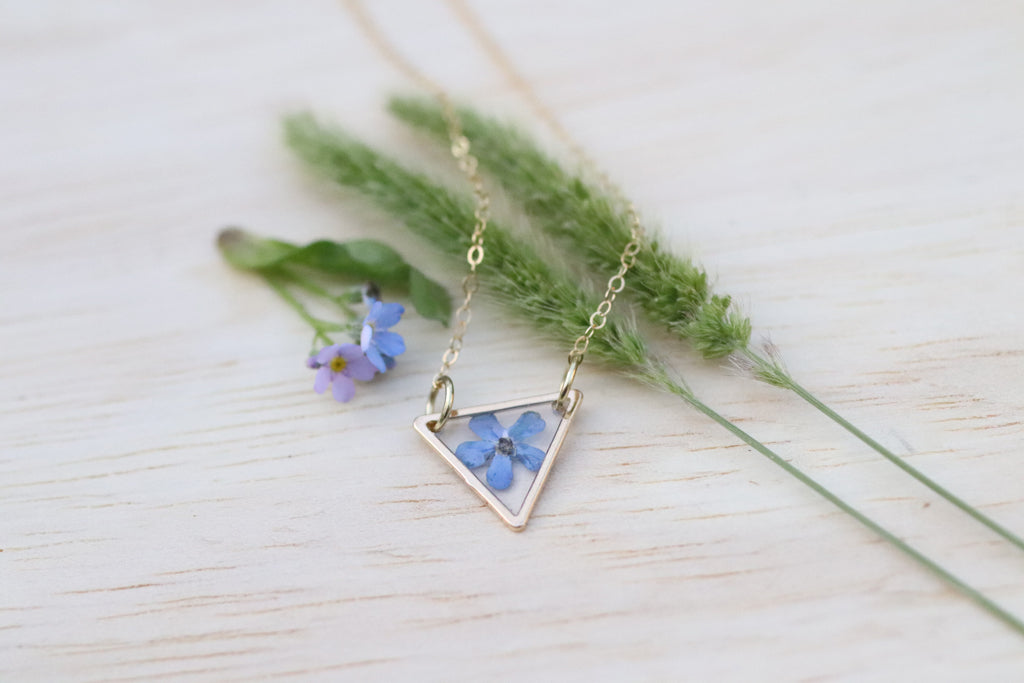 Forget me not triangle necklace