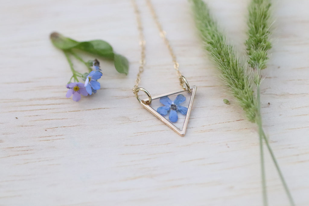 Forget me not triangle necklace